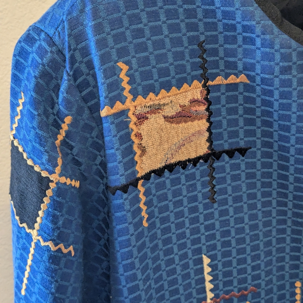 Allure Blue Textured Patchwork Jacket Artwear Lin… - image 4